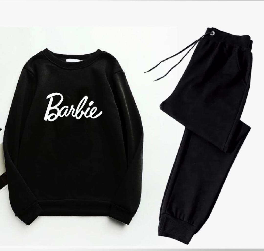 2 Pcs Women's Stitched Fleece Printed Sweatshirt Tracksuit