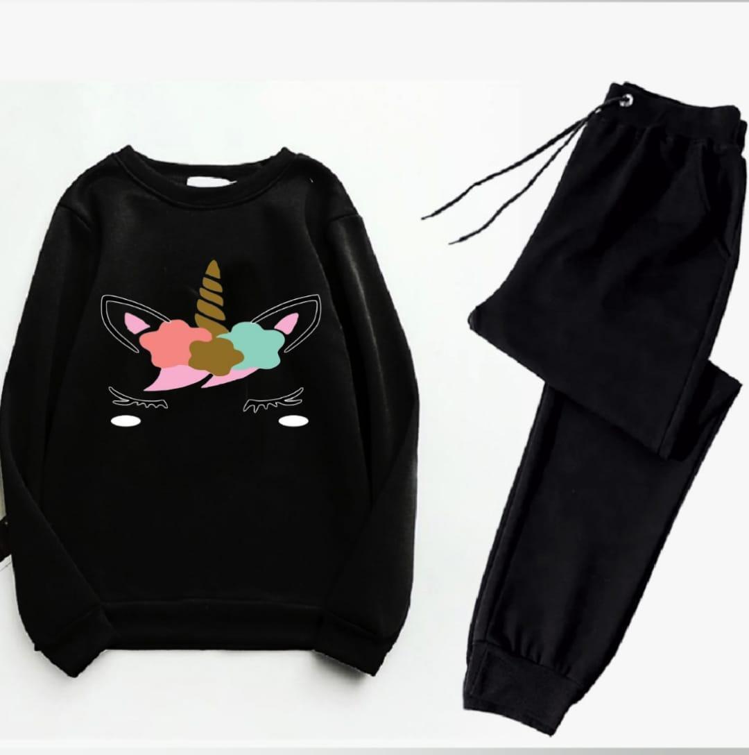 2 Pcs Women's Stitched Fleece Printed Sweatshirt Tracksuit