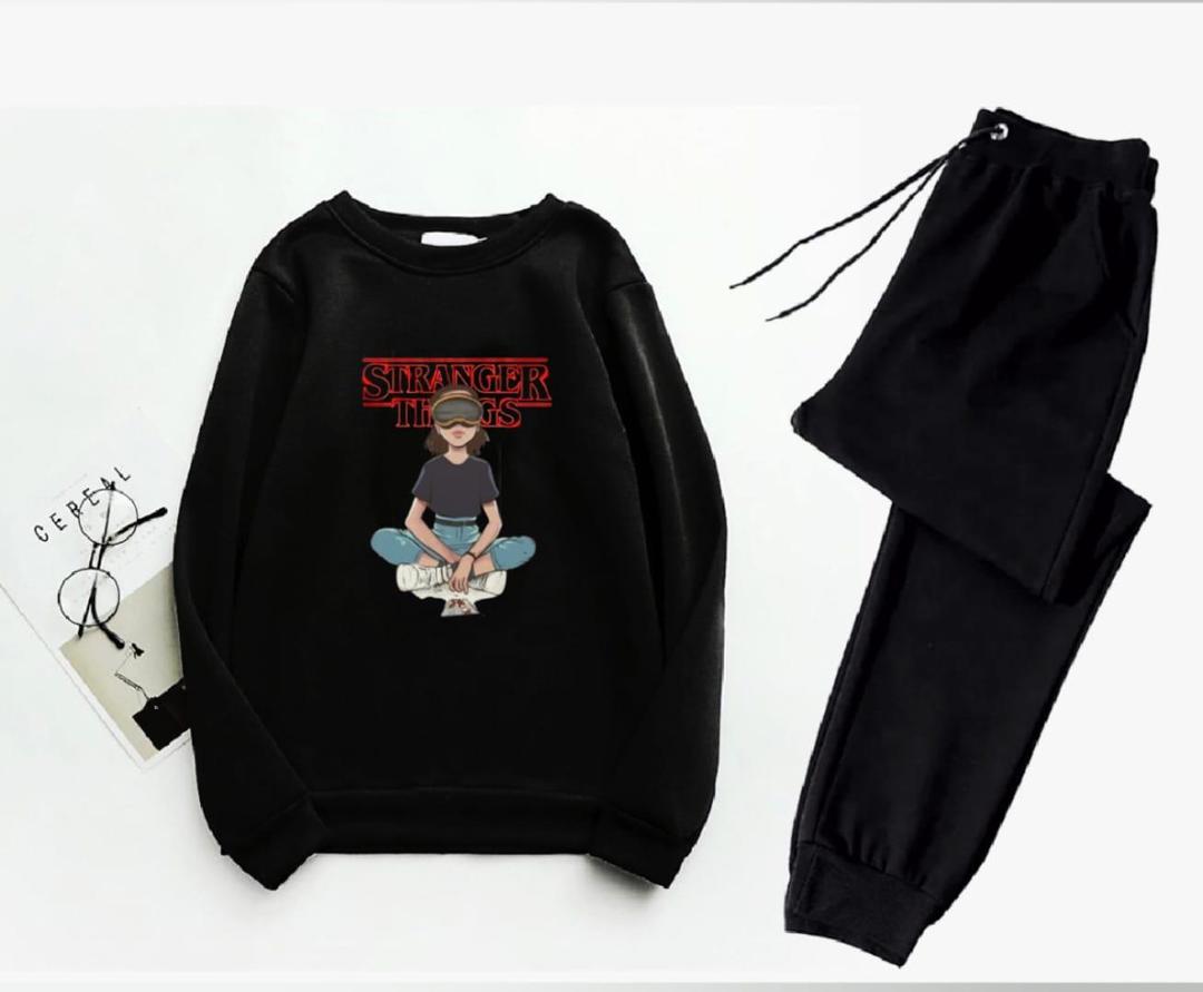 2 Pcs Women's Stitched Fleece Printed Sweatshirt Tracksuit