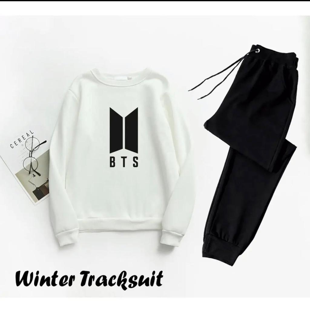 2 Pcs Women's Stitched Fleece Printed Sweatshirt Tracksuit