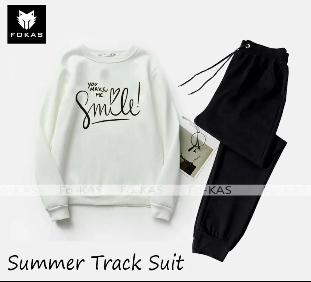 2 Pcs Women's Stitched Fleece Printed Sweatshirt Tracksuit