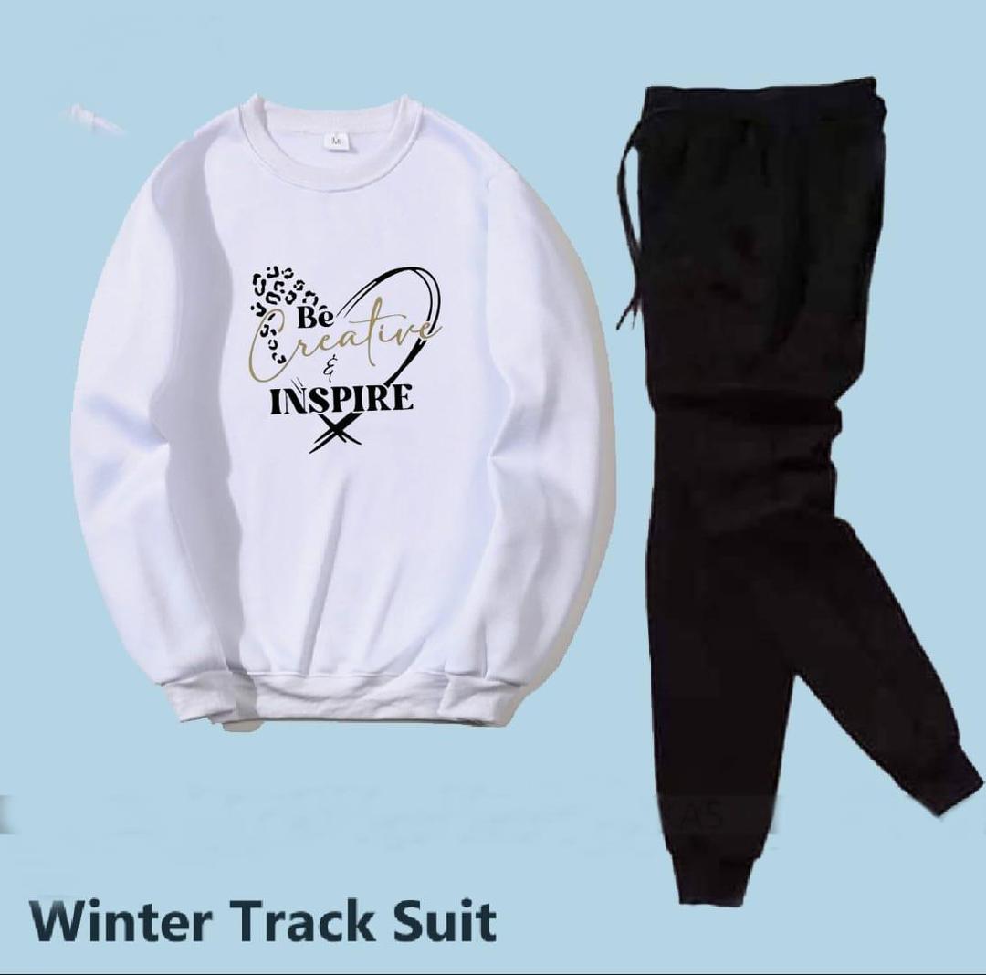 2 Pcs Women's Stitched Fleece Printed Sweatshirt Tracksuit