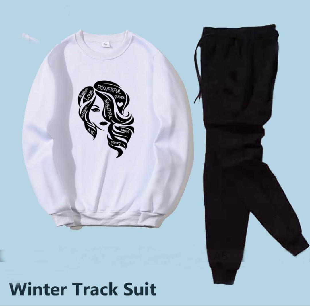 2 Pcs Women's Stitched Fleece Printed Sweatshirt Tracksuit