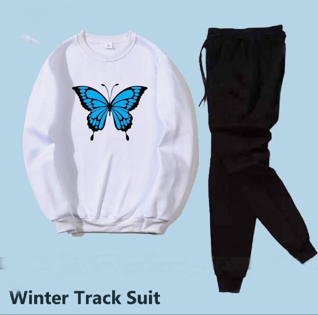 2 Pcs Women's Stitched Fleece Printed Sweatshirt Tracksuit