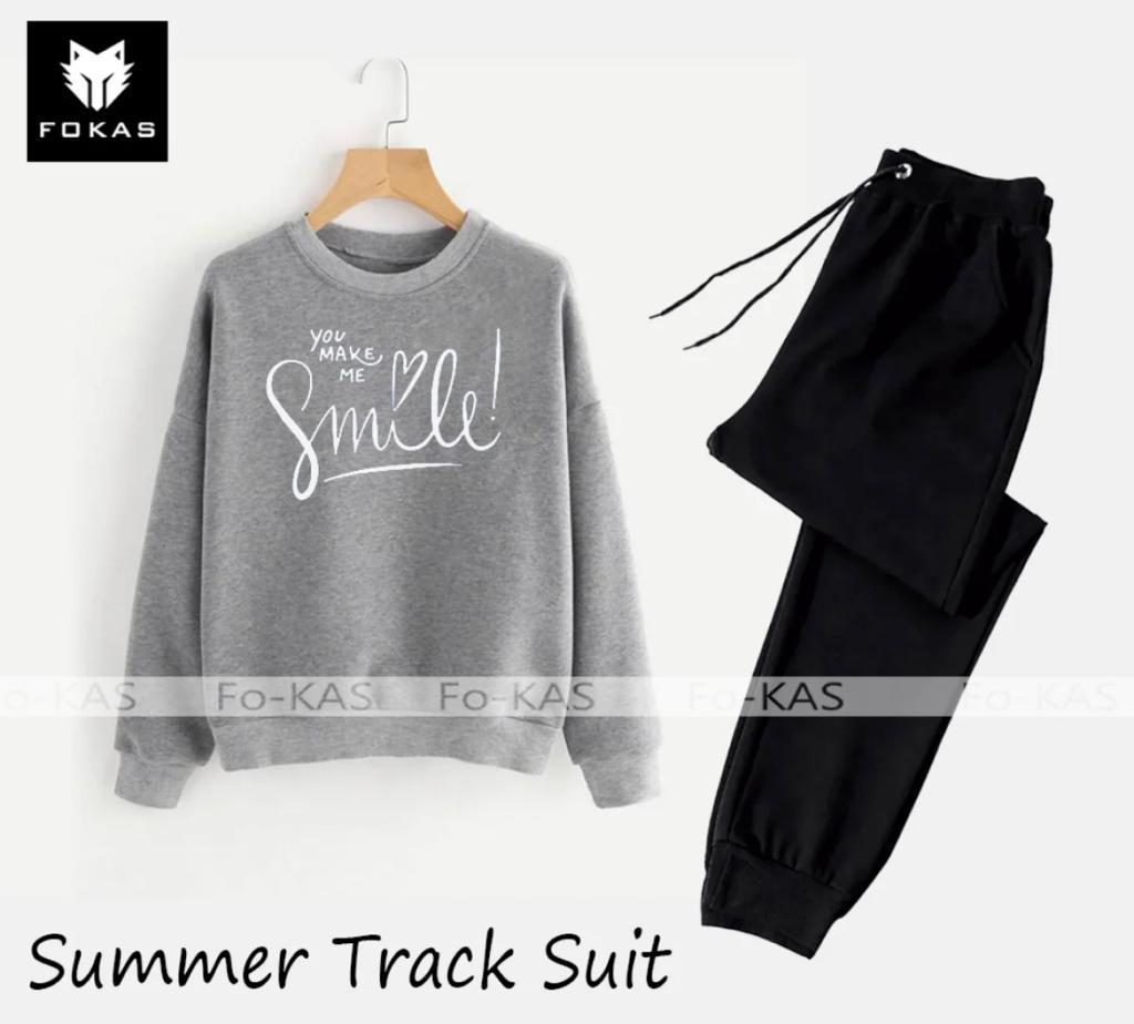 2 Pcs Women's Stitched Fleece Printed Sweatshirt Tracksuit