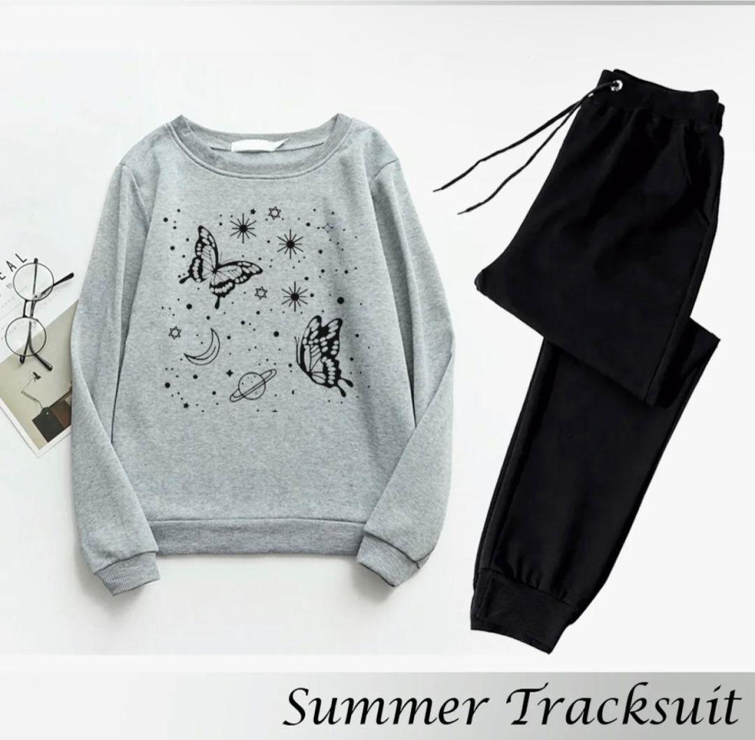 2 Pcs Women's Stitched Fleece Printed Sweatshirt Tracksuit