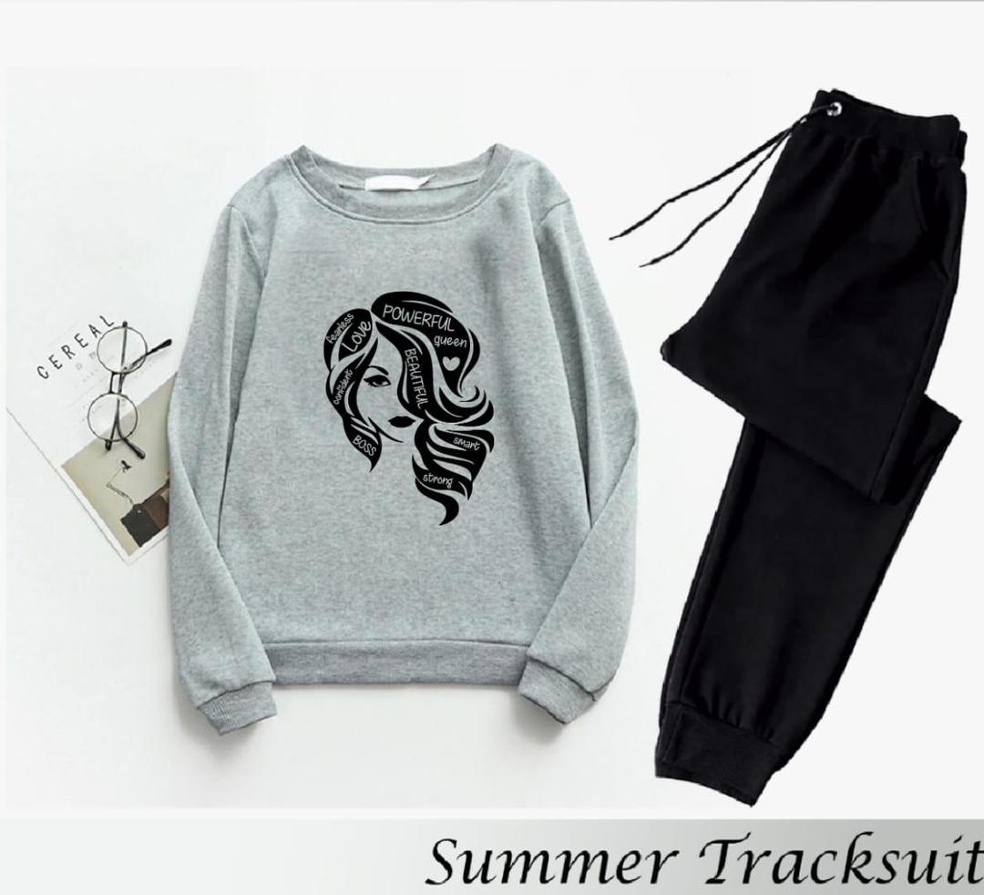 2 Pcs Women's Stitched Fleece Printed Sweatshirt Tracksuit
