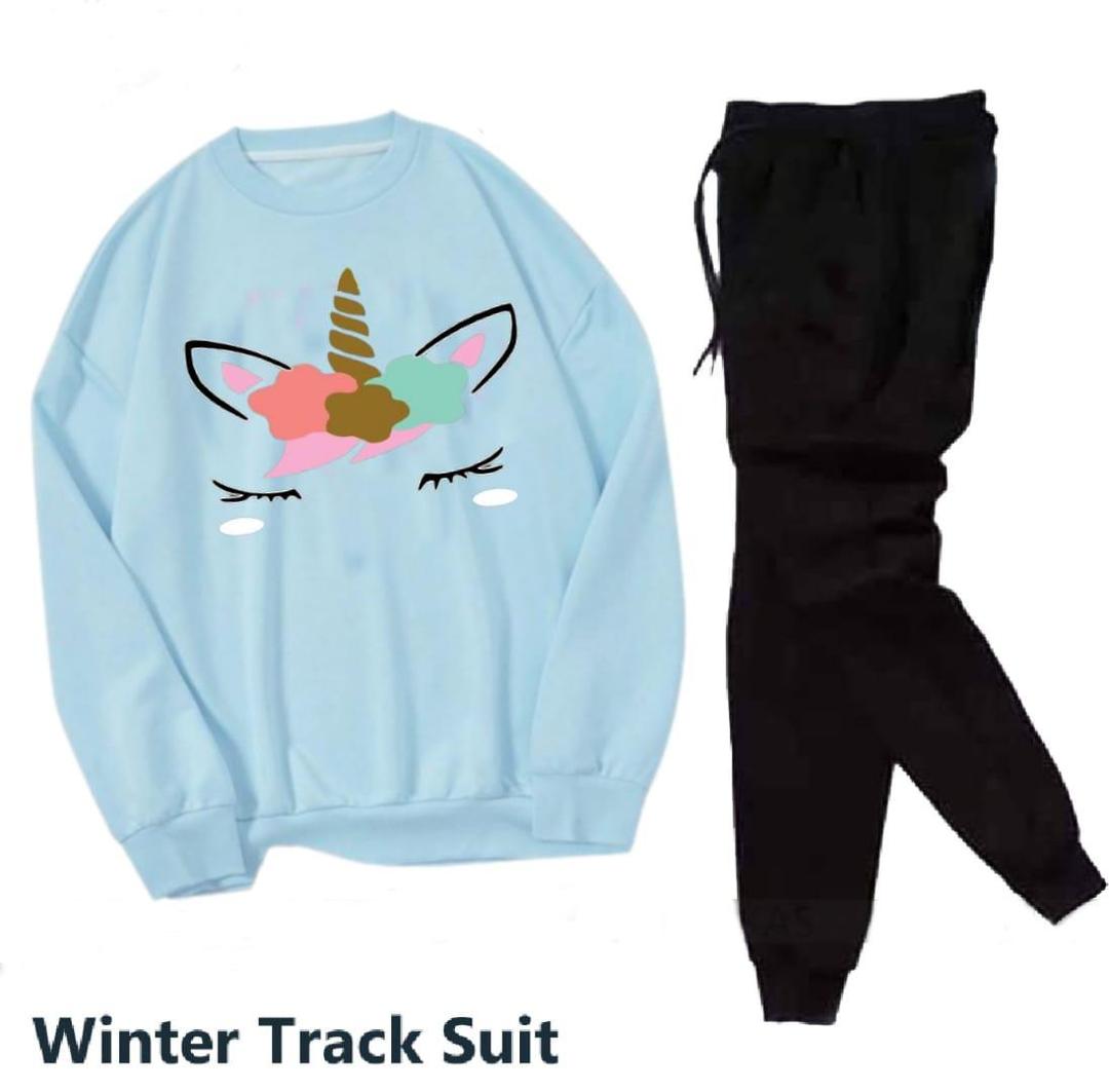 2 Pcs Women's Stitched Fleece Printed Sweatshirt Tracksuit