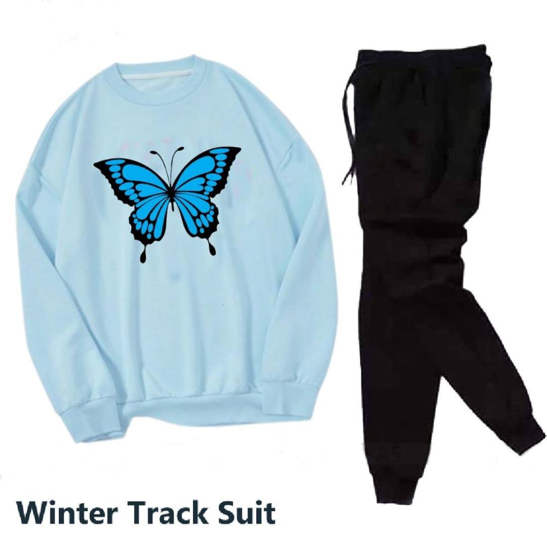 2 Pcs Women's Stitched Fleece Printed Sweatshirt Tracksuit