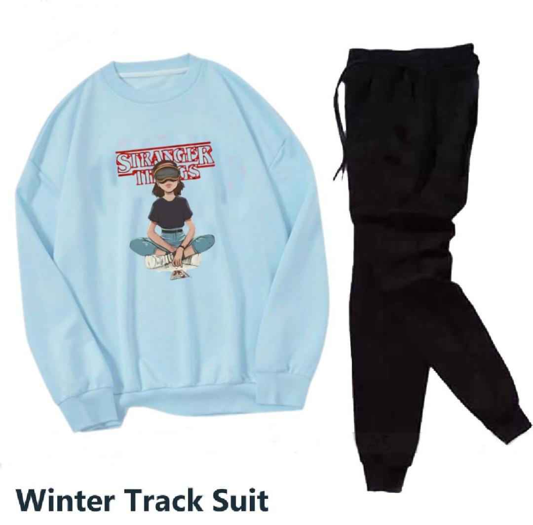 2 Pcs Women's Stitched Fleece Printed Sweatshirt Tracksuit