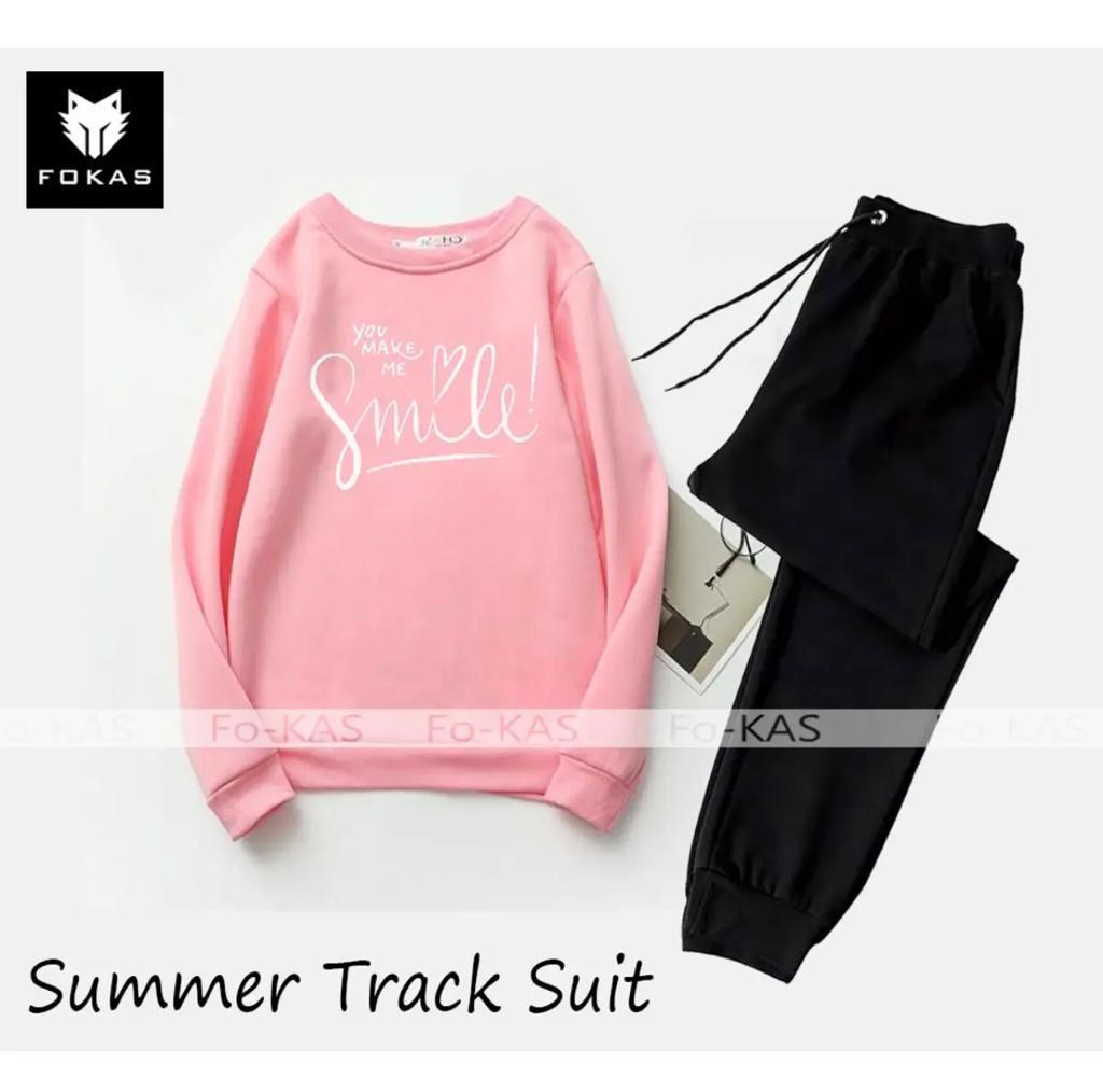 2 Pcs Women's Stitched Fleece Printed Sweatshirt Tracksuit
