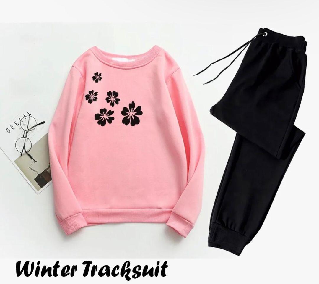 2 Pcs Women's Stitched Fleece Printed Sweatshirt Tracksuit