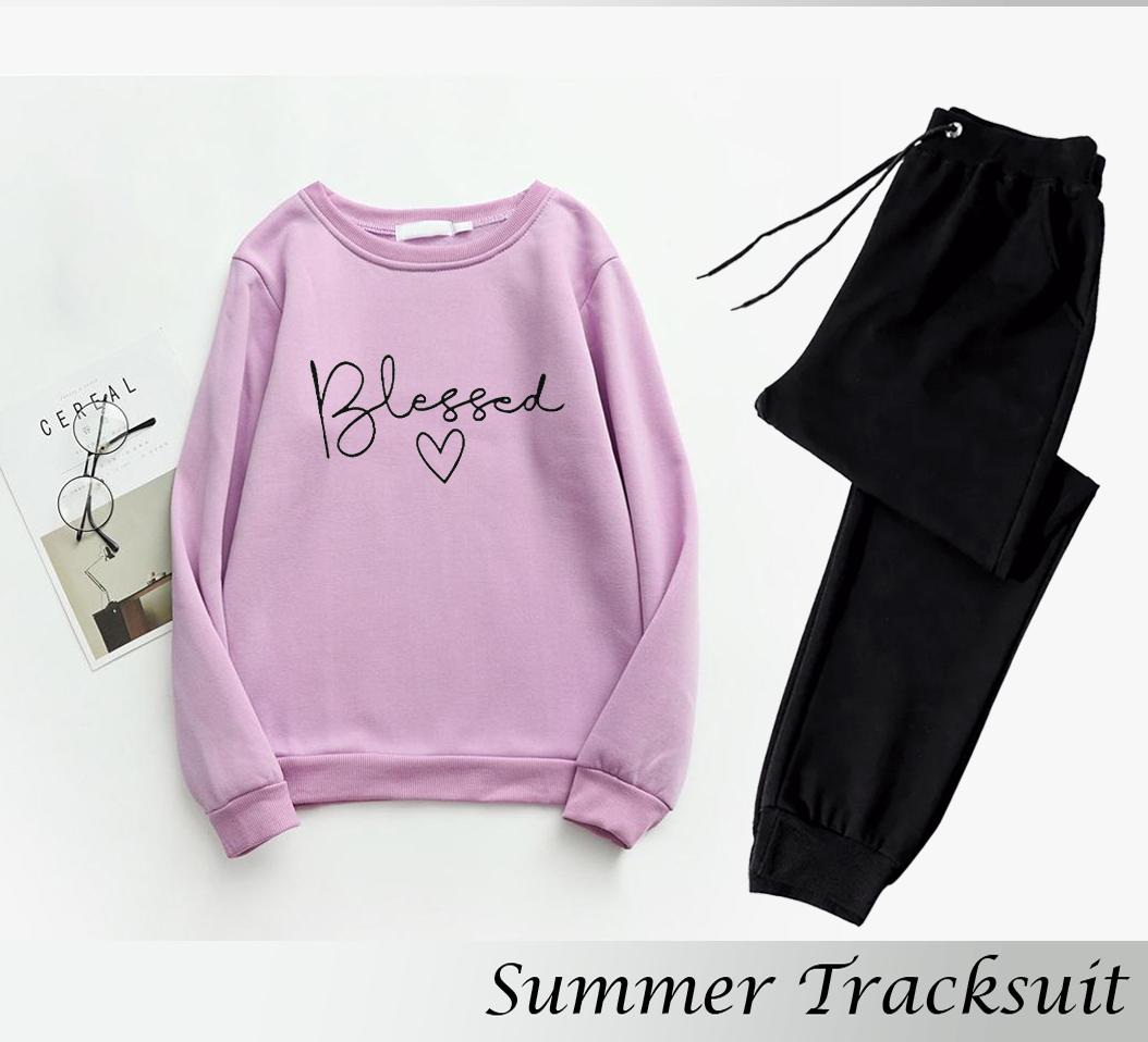 2 Pcs Women's Stitched Fleece Printed Sweatshirt Tracksuit