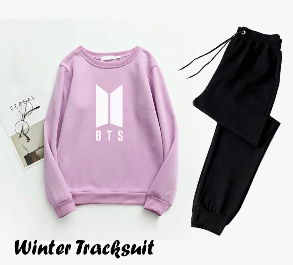 2 Pcs Women's Stitched Fleece Printed Sweatshirt Tracksuit