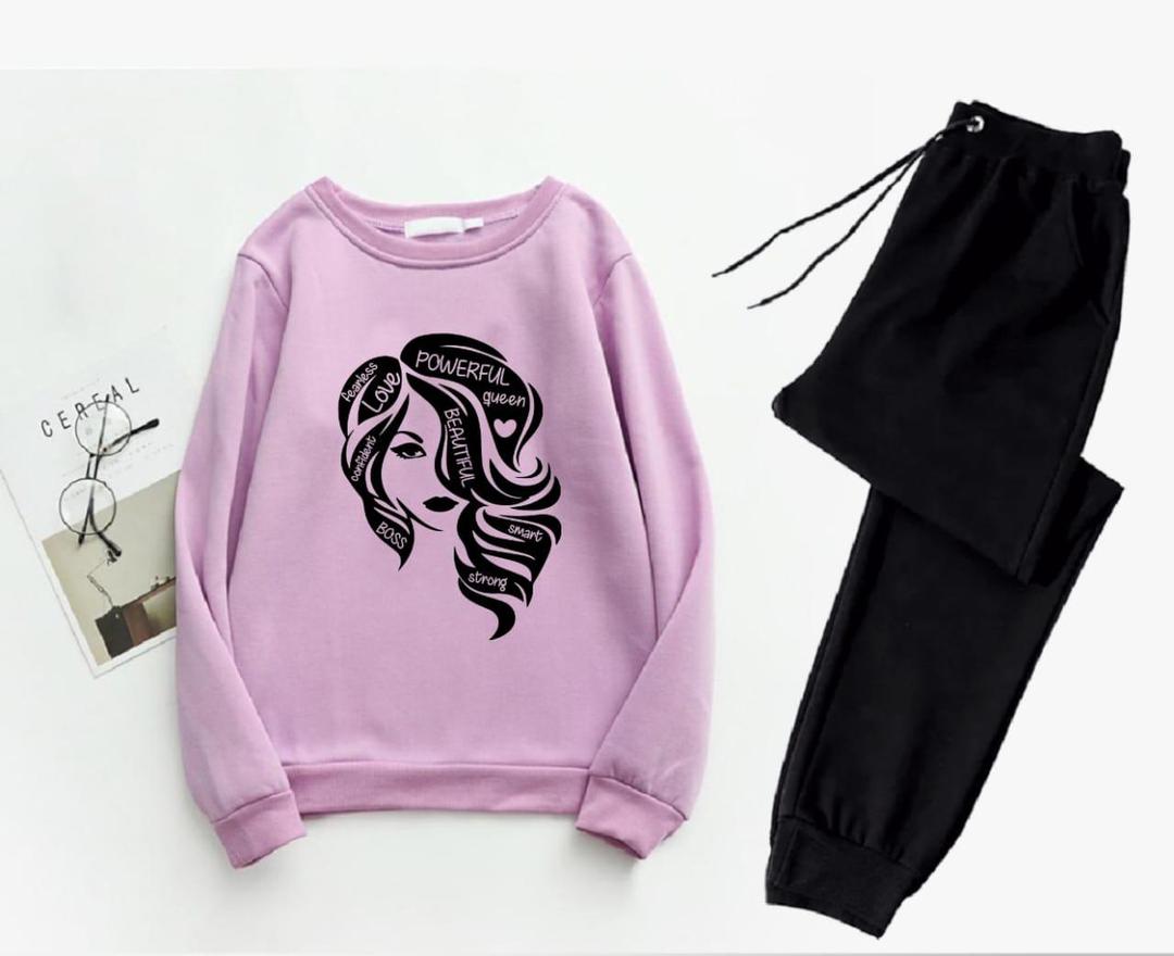 2 Pcs Women's Stitched Fleece Printed Sweatshirt Tracksuit