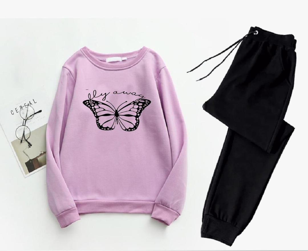 2 Pcs Women's Stitched Fleece Printed Sweatshirt Tracksuit