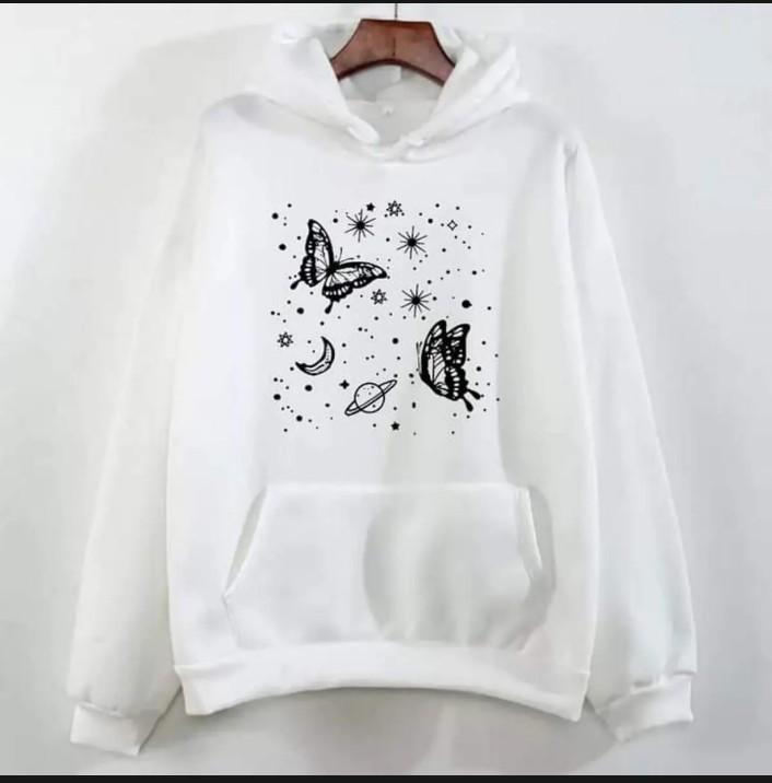 1 Pc Women's Stitched Fleece Printed Pullover Hoodie