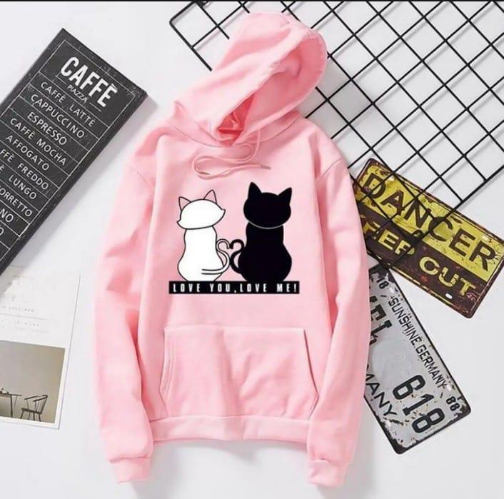 1 Pc Women's Stitched Fleece Printed Pullover Hoodie