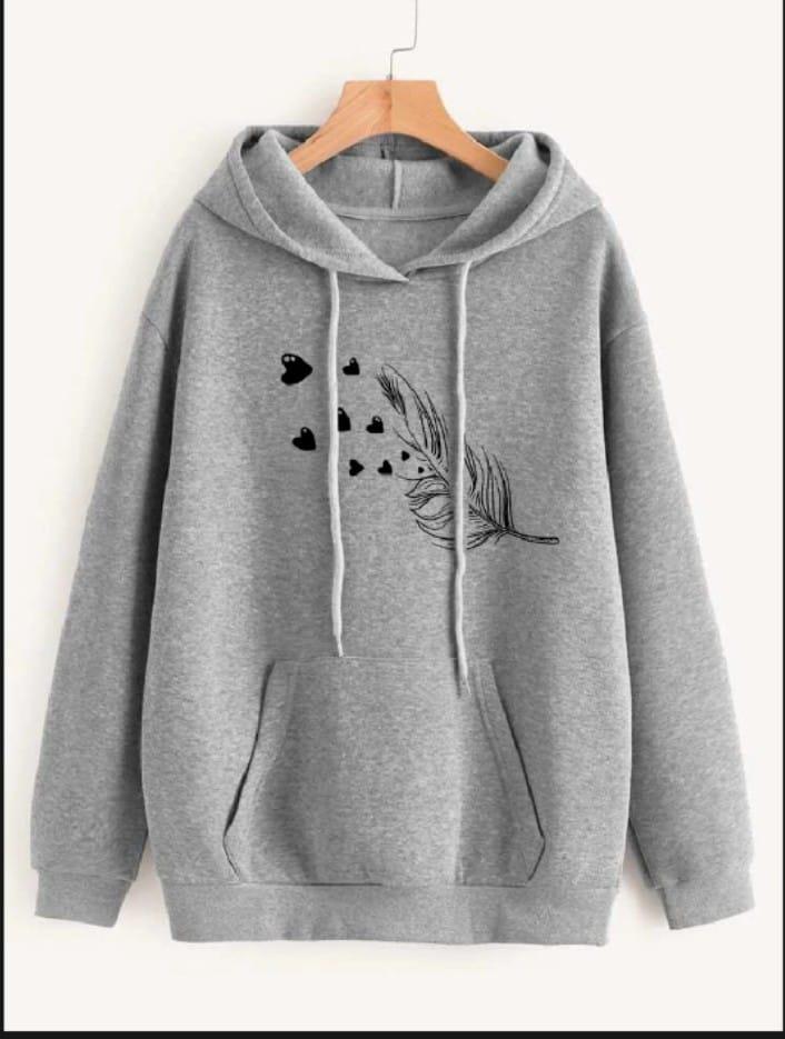 1 Pc Women's Stitched Fleece Printed Pullover Hoodie