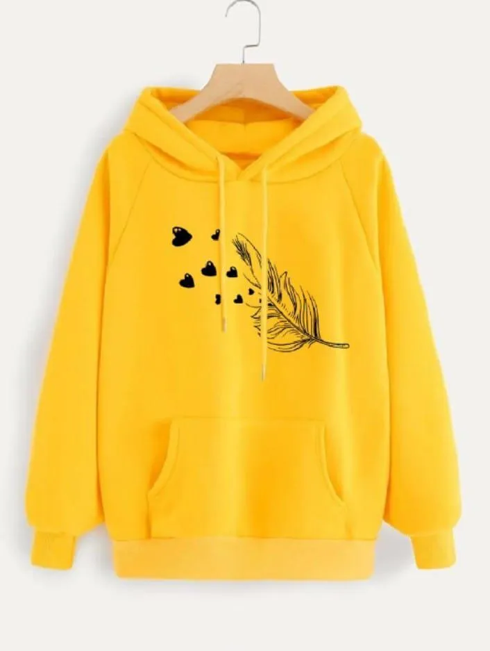 1 Pc Women's Stitched Fleece Printed Pullover Hoodie