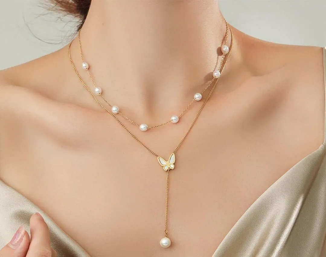 2 Layered pearl Necklace with earing