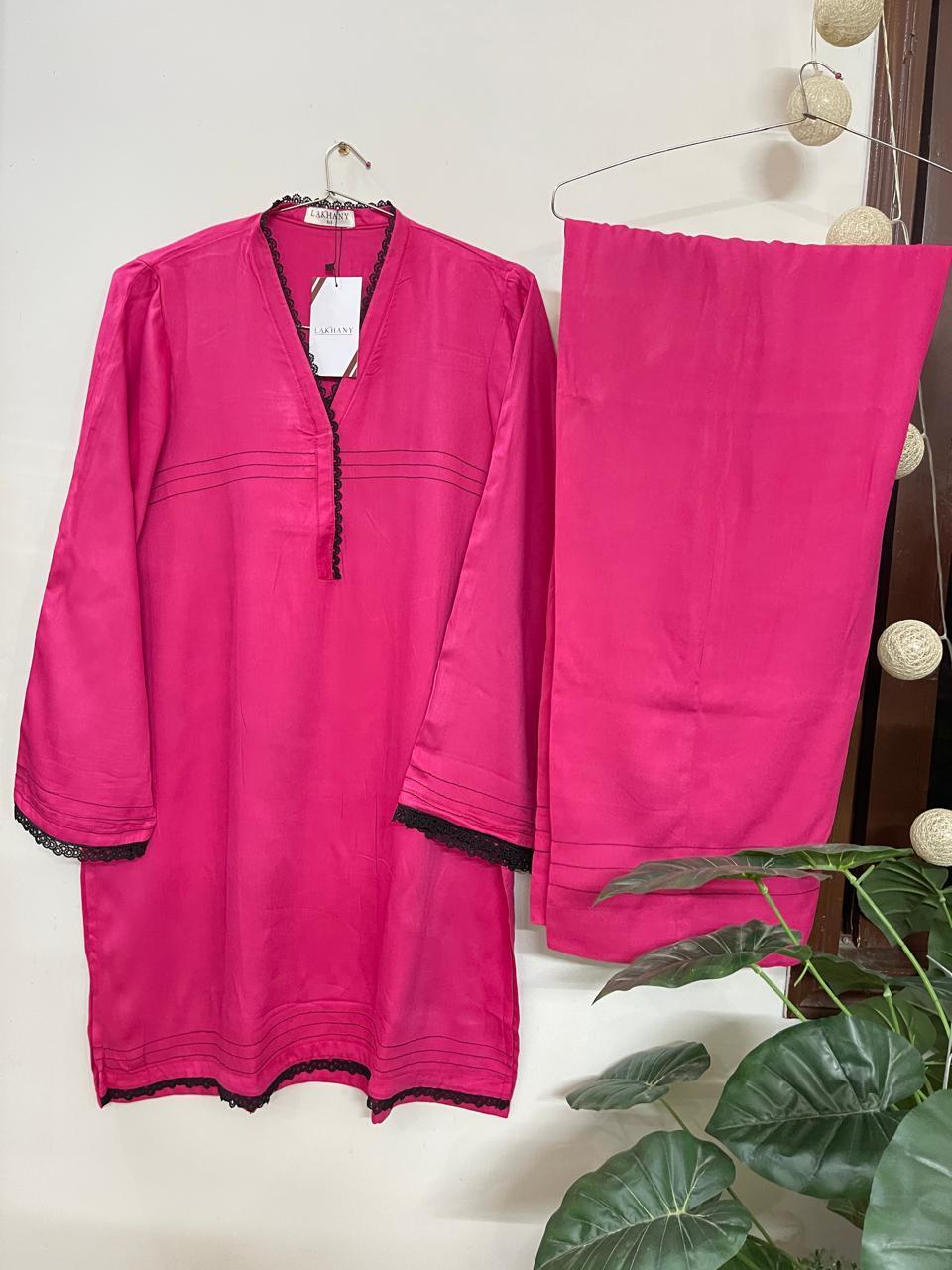 2 Pcs Women's Stitched Plain Shirt And Trouser