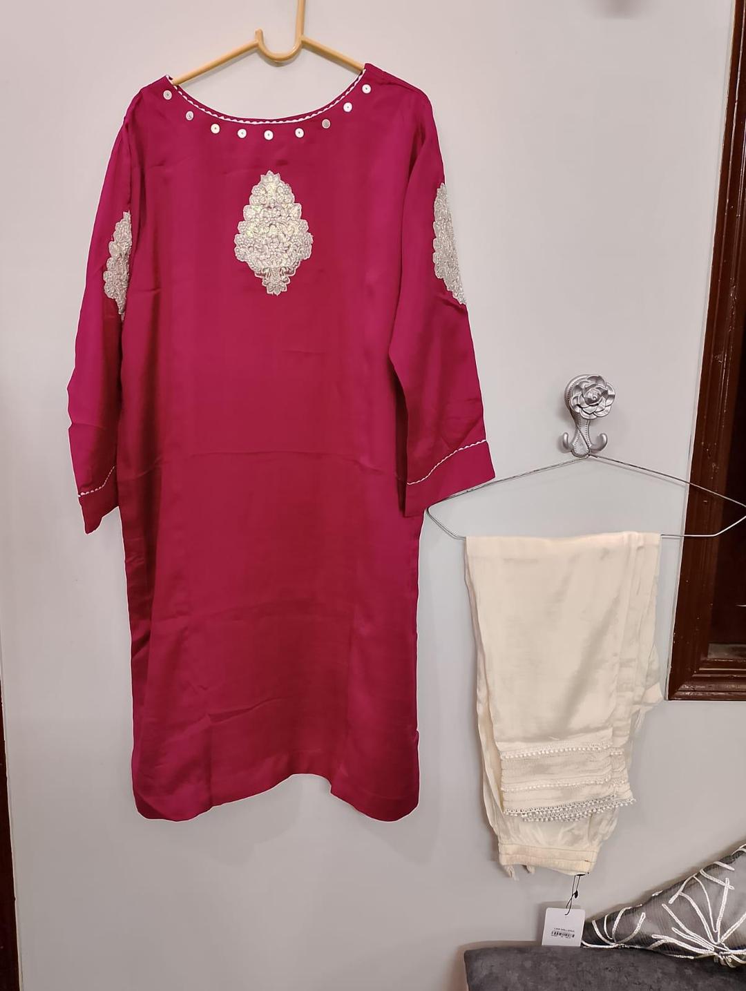 2 Pcs Women's Stitched Embroidered Shirt And Trouser