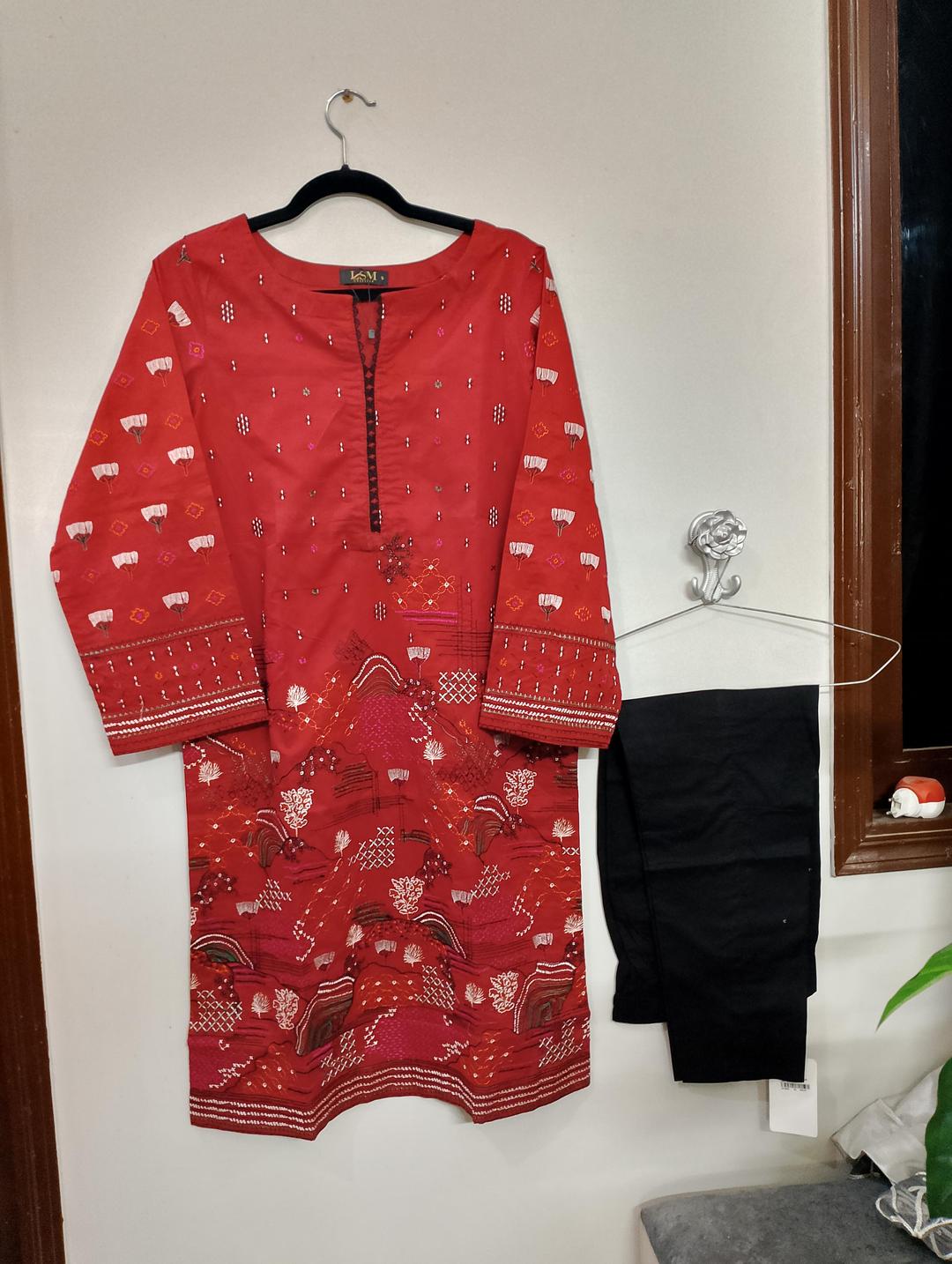 2 Pcs Women's Stitched Plain Shirt And Trouser