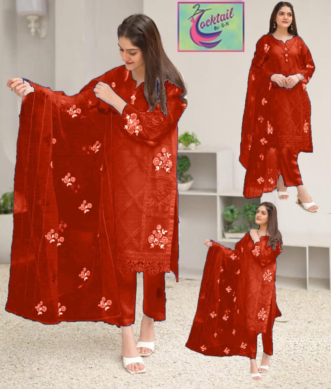 3 Pcs Women's Stitched Embroidered Suit