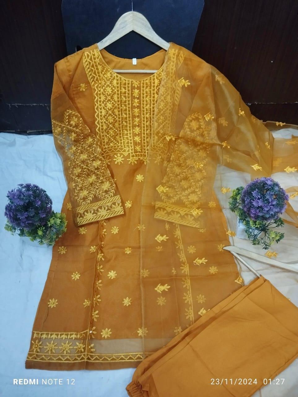 3 Pcs Women's Stitched Embroidered Suit