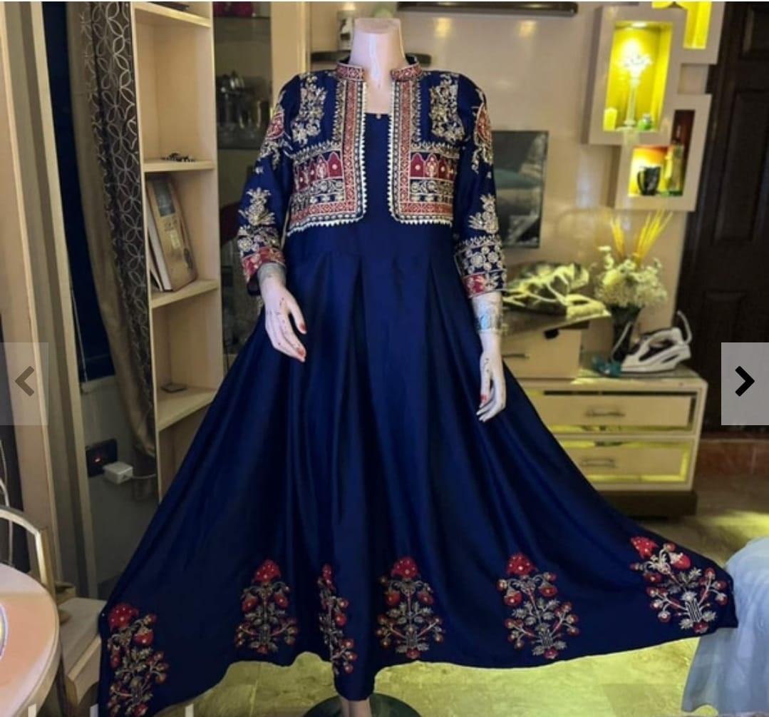 2 Pcs Women's Stitched Embroidered Maxi And Jacket