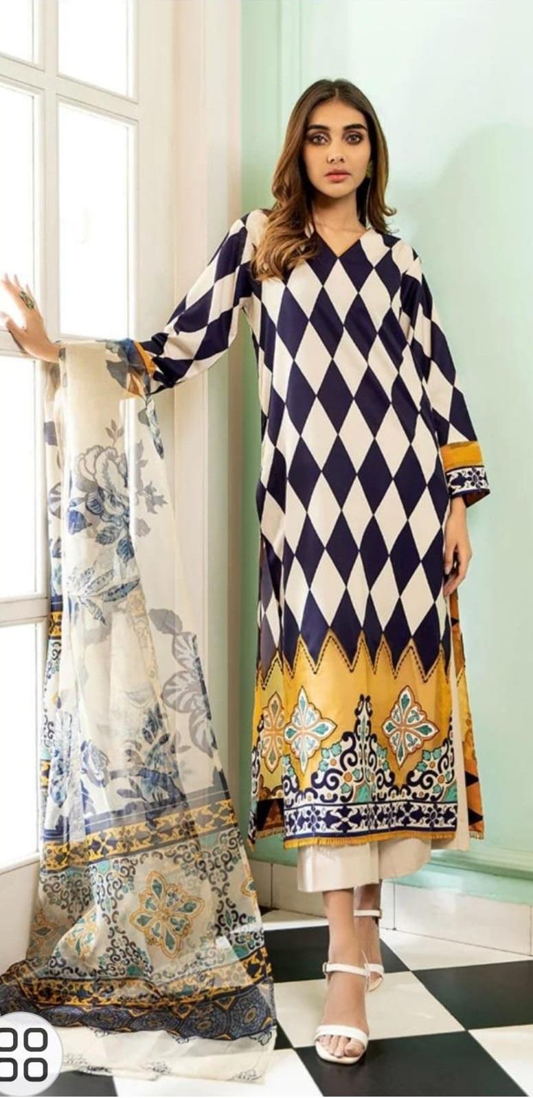 2 Pcs Women's Stitched Printed Shirt And Trouser