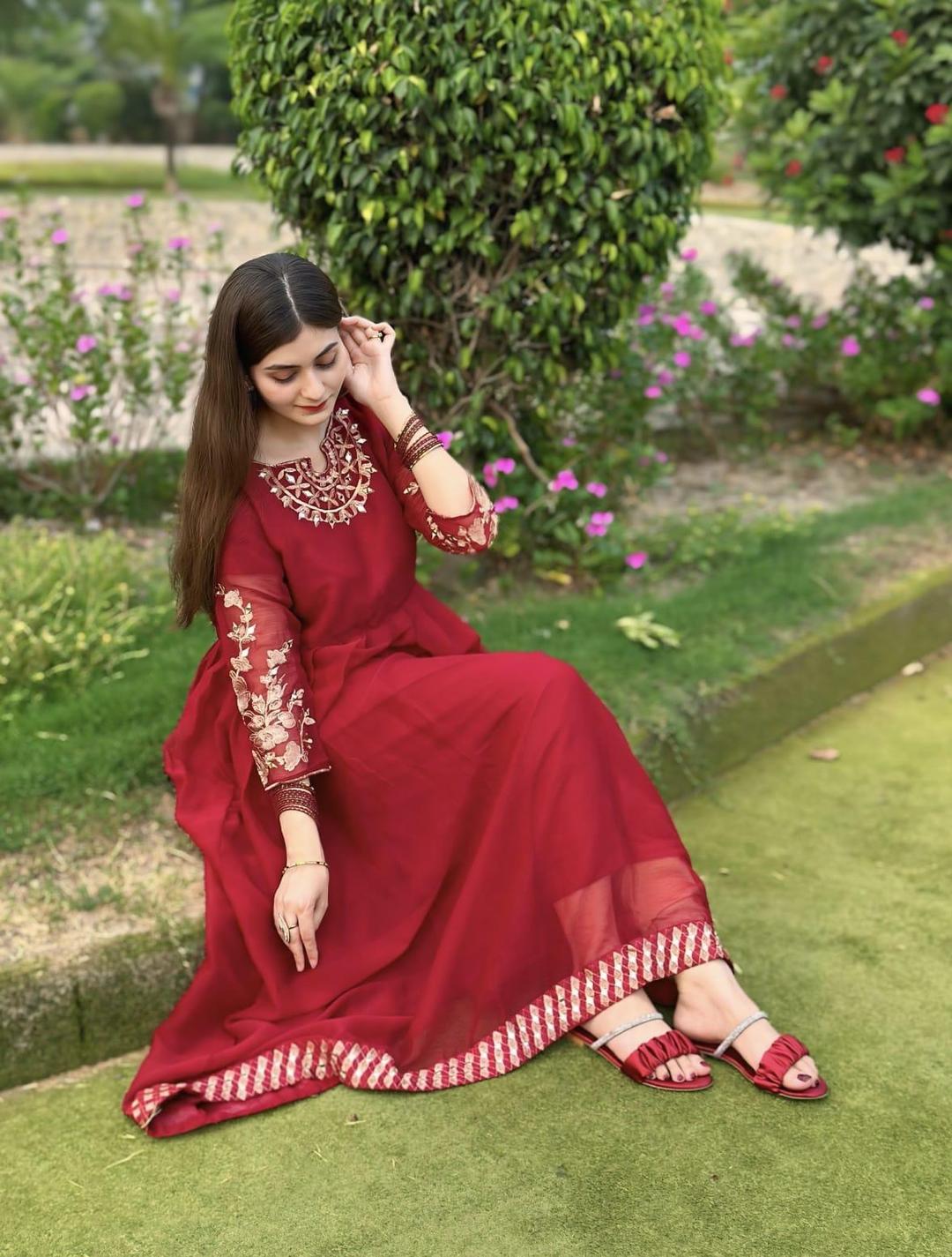 1 Pc Women's Stitched Mirror Work Maxi