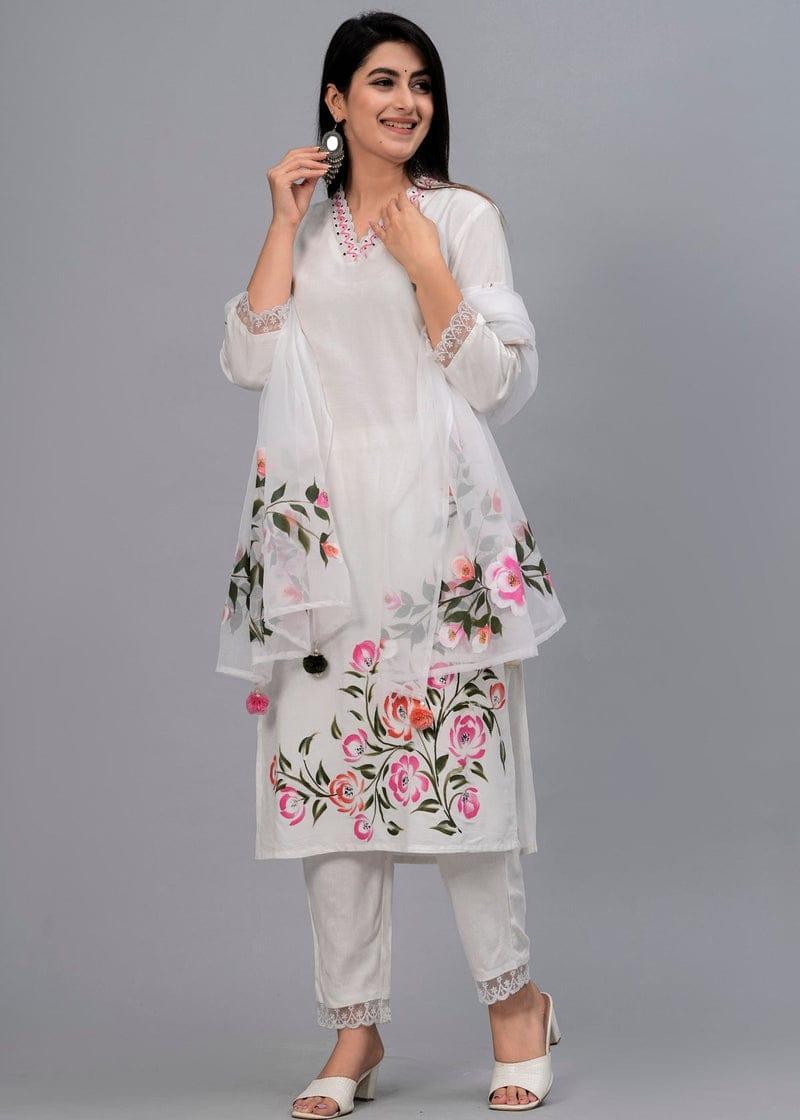 3 Pcs Women's Stitched Grip Silk Embroidered Suit