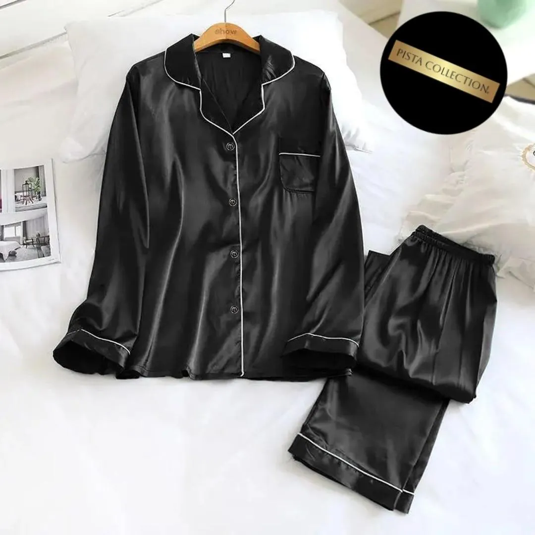 2 Pcs Women's Stitched Silk Plain Shirt And Trouser