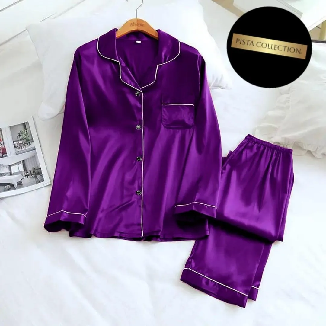 2 Pcs Women's Stitched Silk Plain Shirt And Trouser