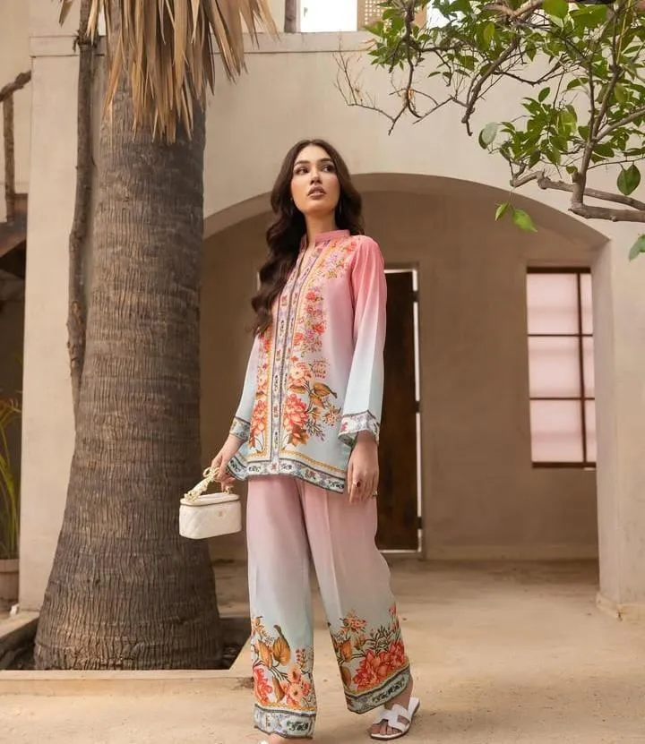 2 Pcs Women's Stitched Swiss Lawn Printed Shirt And Trouser
