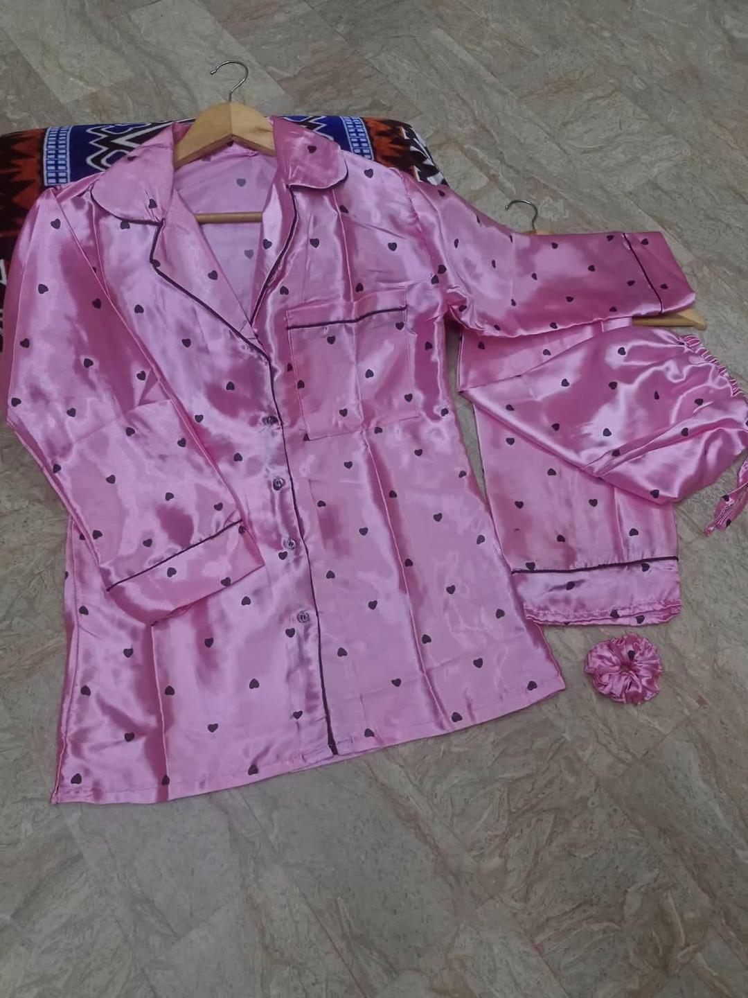 2 Pcs Women's Stitched Silk Printed Night Suit