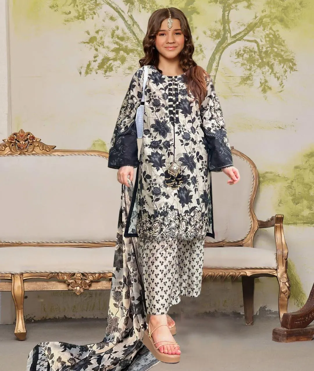 3 Pcs Girl's Lawn Printed Stitched Suit