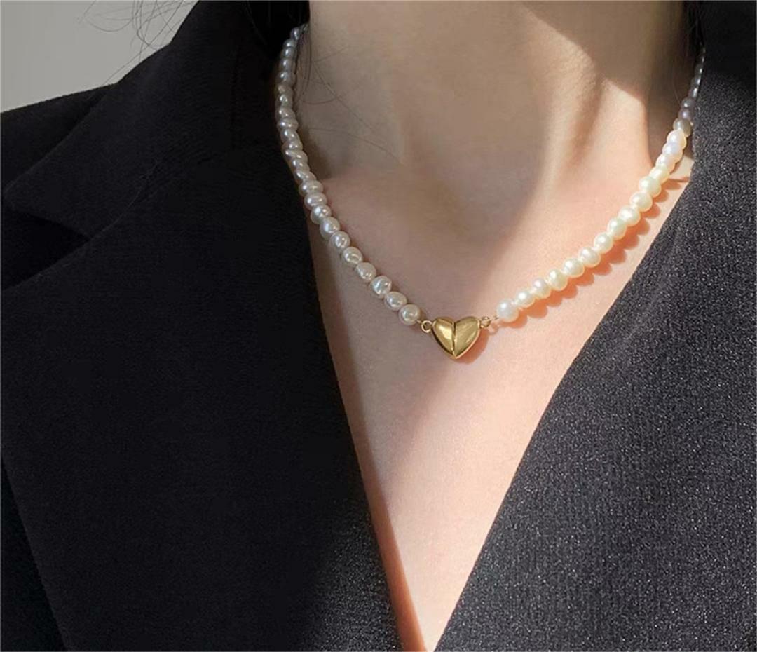 Magnetic Heart Design Gold Plated Pearl Pendant