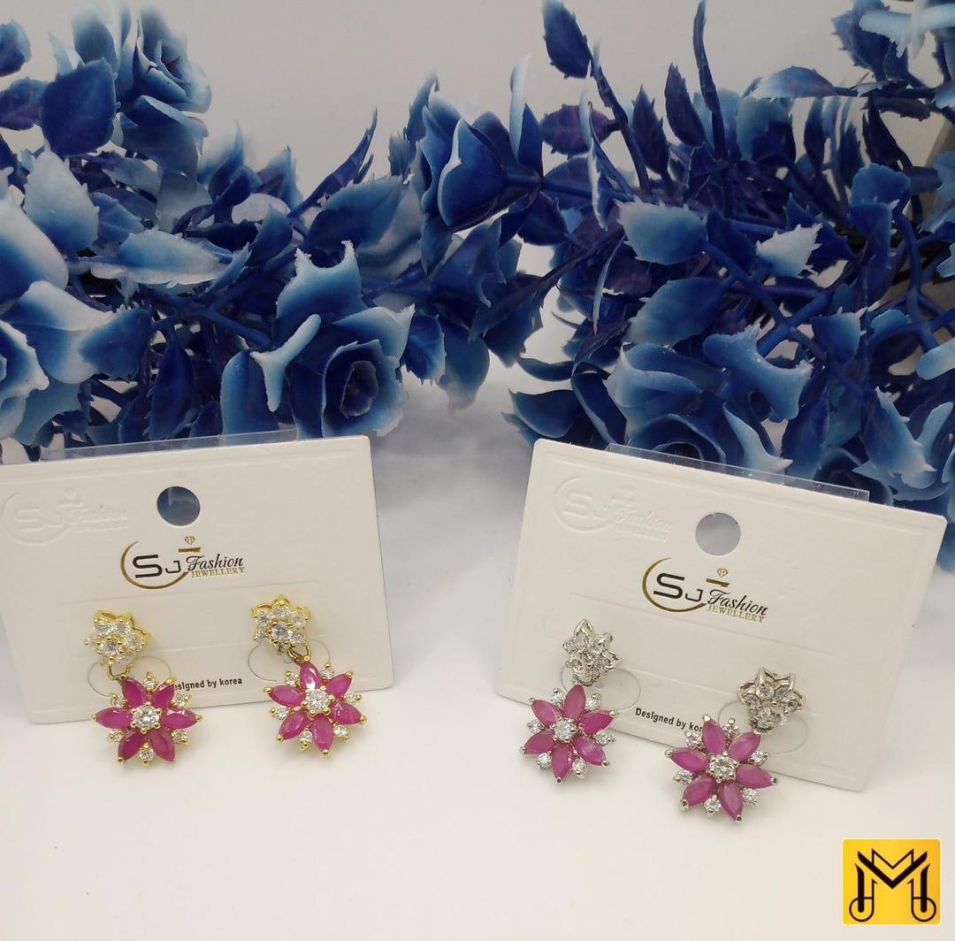 Flower Design Gold Plated Zircon Earrings