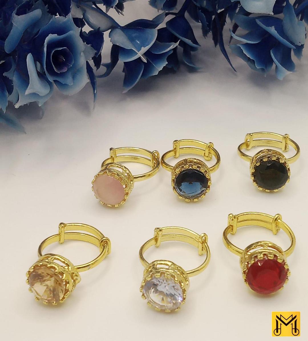 Stunning Gold Plated Adjustable Ring with Black Kundan Stone - 1 Pc Ball Design