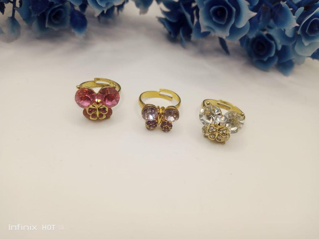 Multicolor Butterfly Design Adjustable Ring - 1 Pc Gold Plated Zircon Jewelry