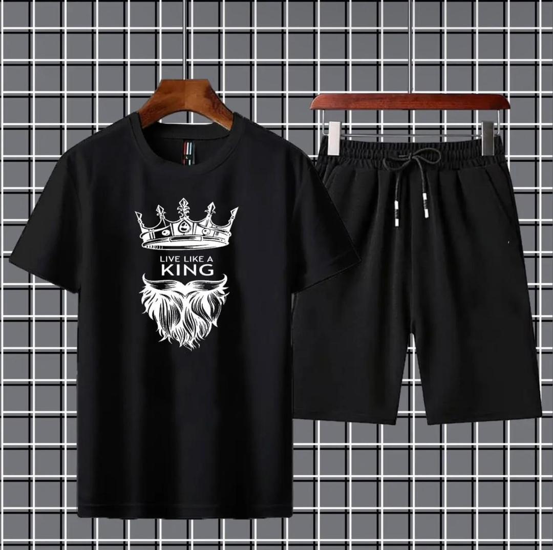 2 Pcs Men's Jersey Printed T-Shirt & Shorts Tracksuit