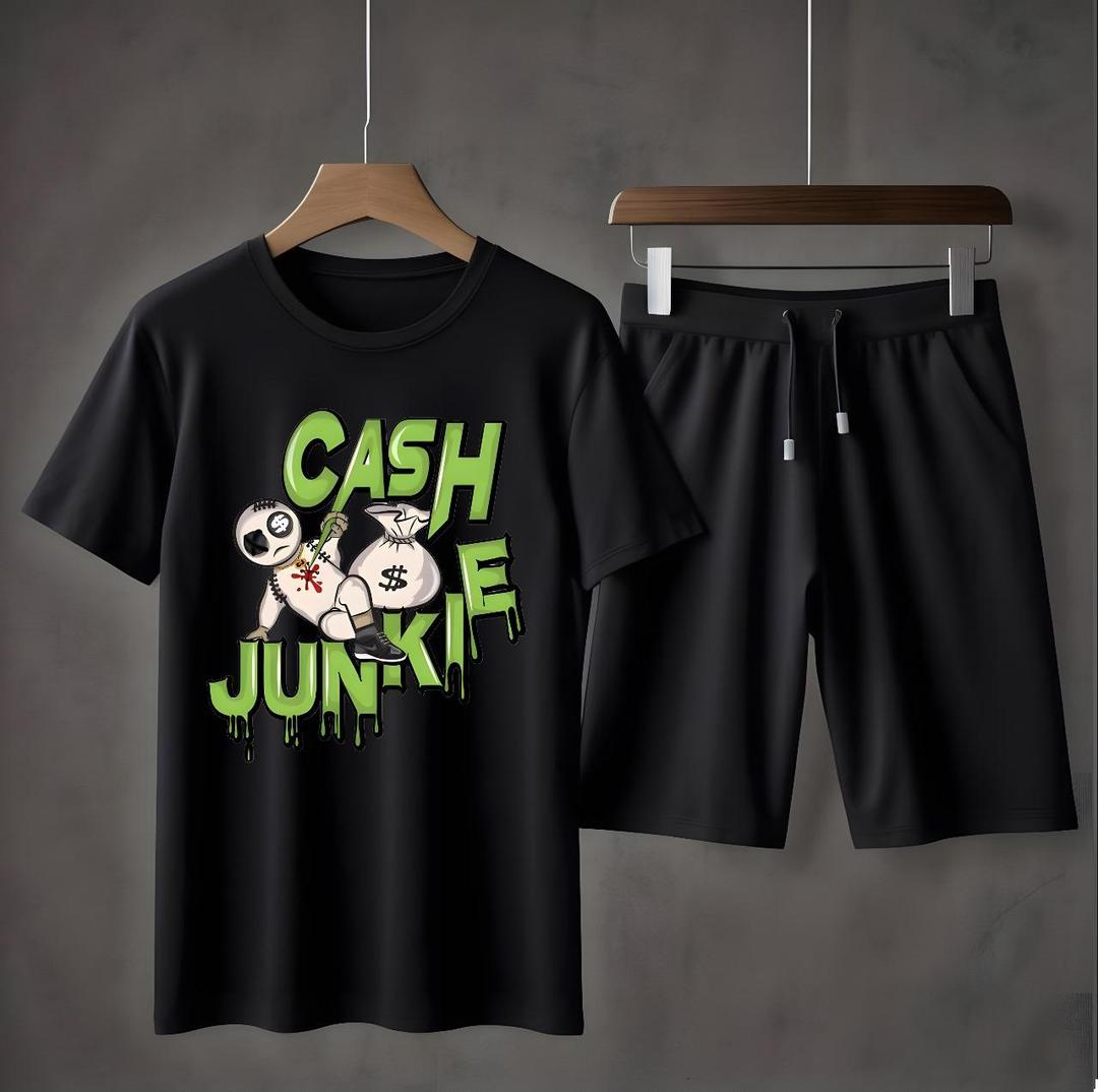 2 Pcs Men's Jersey Printed T-Shirt & Shorts Tracksuit