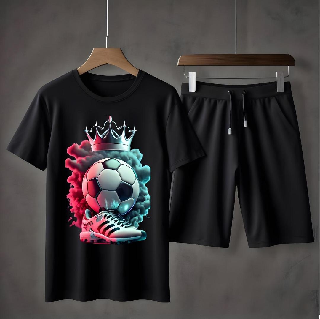 2 Pcs Men's Jersey Printed T-Shirt & Shorts Tracksuit