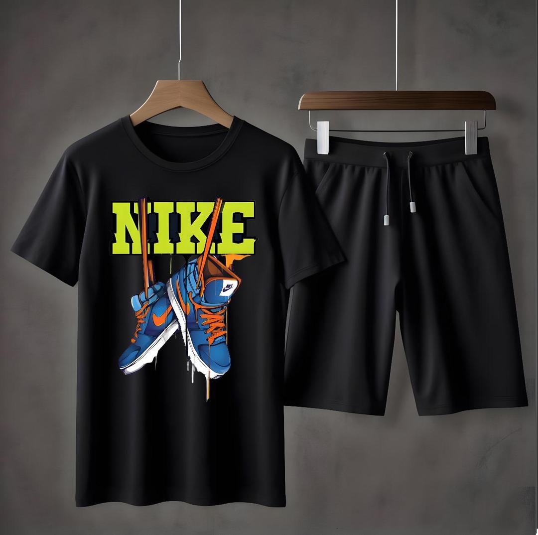 2 Pcs Men's Jersey Printed T-Shirt & Shorts Tracksuit