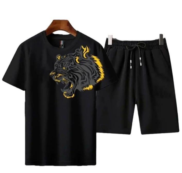 2 Pcs Men's Jersey Printed T-Shirt & Shorts Tracksuit
