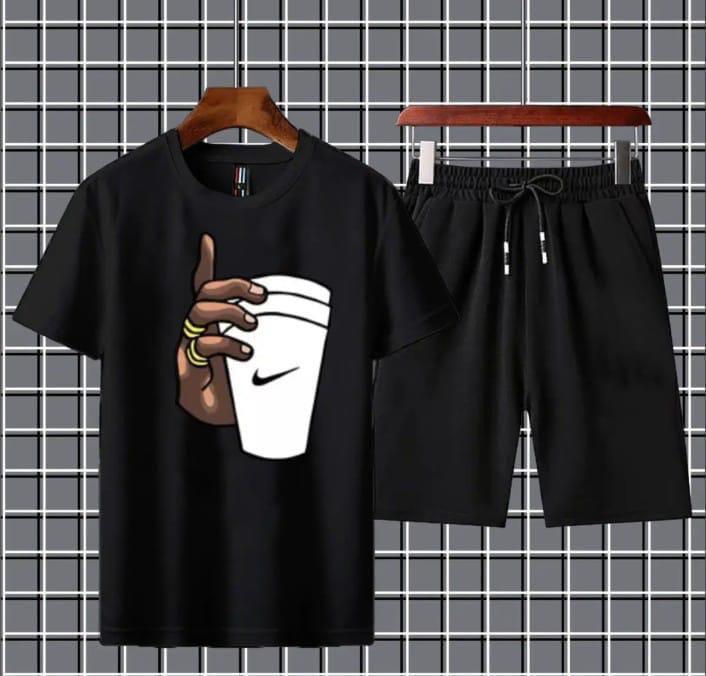 2 Pcs Men's Jersey Printed T-Shirt & Shorts Tracksuit