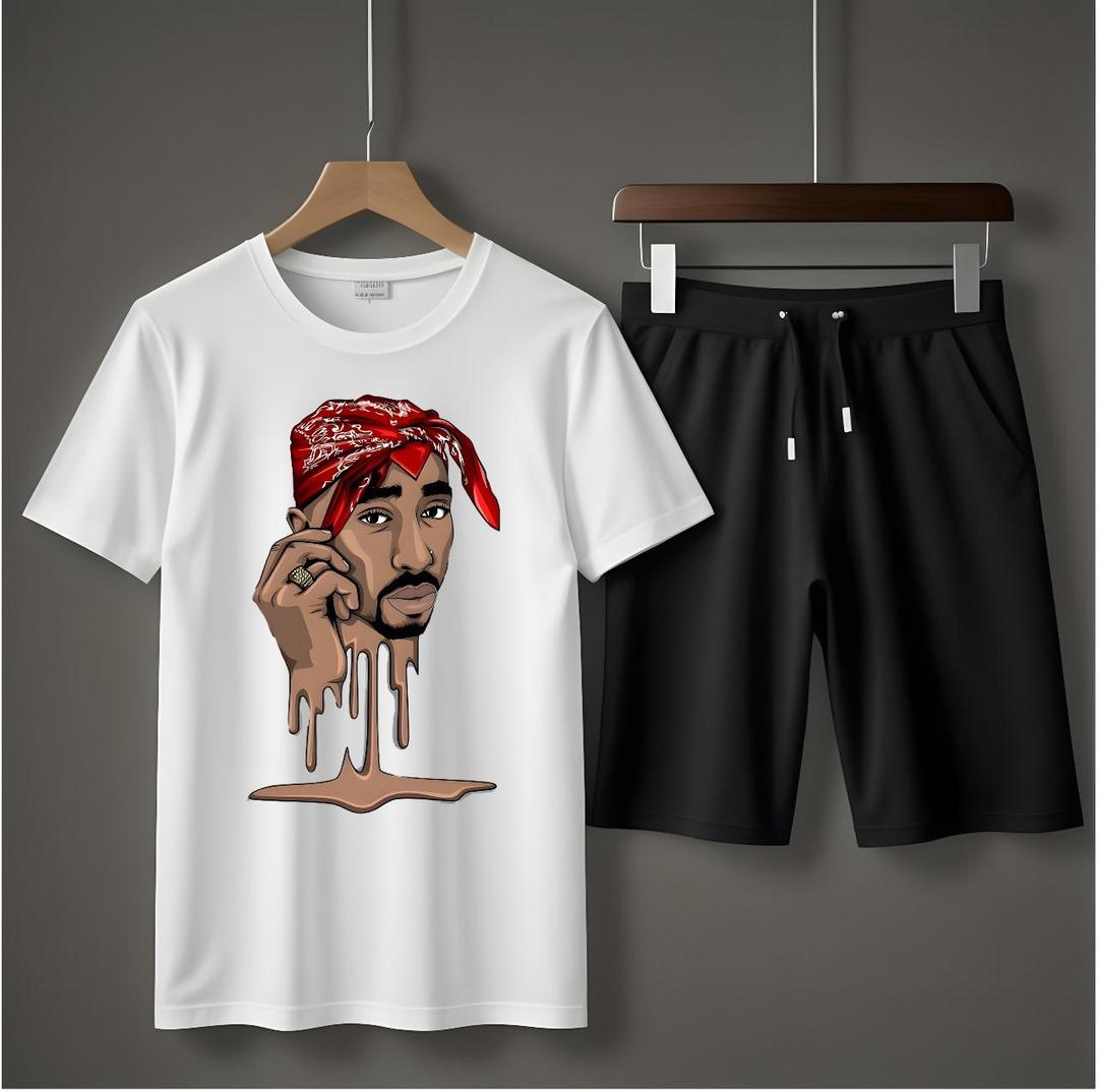 2 Pcs Men's Jersey Printed T-Shirt & Shorts Tracksuit